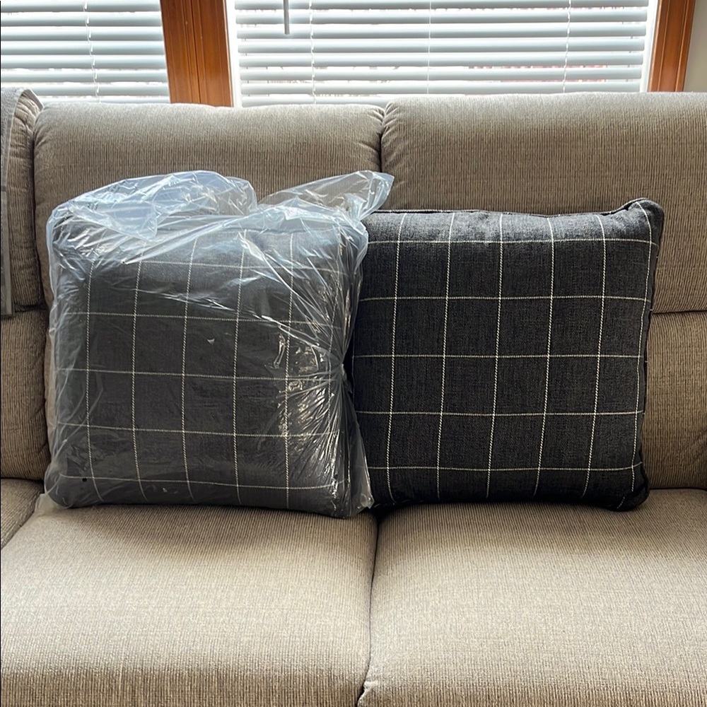 Grey and White Plaid Throw Pillows